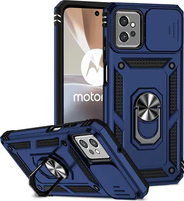 Produktbild von Moto G32 Hülle mit Schiebe Kamera Schutz und Ringhalter Ständer Robust Rüstung Schutzhülle für Motorola Moto G32 Blau