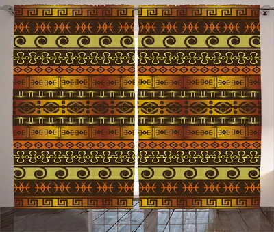 Produktbild von ABAKUHAUS Stammes Rustikaler Gardine, Geometrische Indigene Kunst, Schlafzimmer Kräuselband Vorhang mit Schlaufen und Haken, 280 x 260 cm, Braunes Gelb