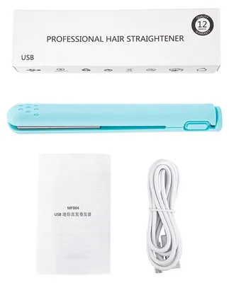 Image de Mini lisseur 2 en 1 USB, chauffage céramique, pour lisser et boucler, bleu