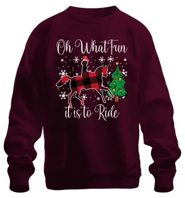 Immagine prodotto di Oh What Fun Tis To Ride Weihnachten Pferd Rentier Buffalo Plaid Unisex Felpa Pullover, Borgogna, XL
