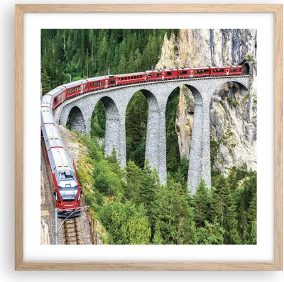 Produktbild von Gerahmtes Poster - Rahmen in heller Eiche - Viadukt Landwasser Zug - 50x50 cm - Wand Bild - Wanddeko - Wandbilder - Kunstposter - Wandposter - Bilderrahmen - Bilder - Kunstdruck - P2NAC50x50-4605
