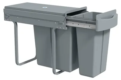 Produktbild von HOMCOM Ausziehbarer Mülleimer, Küchenmüllbehälter, Griff, 20 L+10 L, Grau