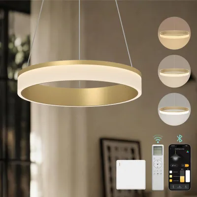 Produktbild von Mai & Mai Pendelleuchte Esstisch, 60cm LED Hängelampe, stufenlos dimmbar höhenverstellbare 30W Esstischlampe mit Fernbedienung Gold Luvina02