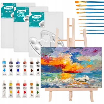 Produktbild von Artmaker Malset für Kinder Geschenk Staffelei Farben Pinsel Leinwände