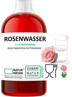 Produktbild von 1.000-ml LEBENSMITTEL ROSENWASSER BALANCED 100% naturrein Rosa damascena Blütenwasser ohne Zusatzstoffe NATURMEDIN®