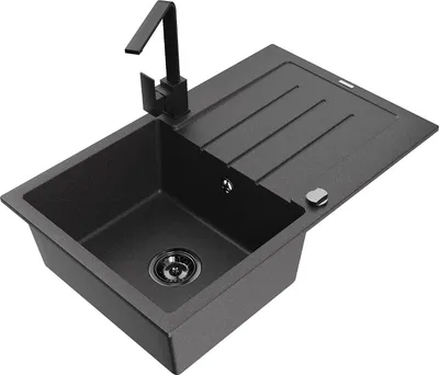 Produktbild von Mexen Bruno 1 Becken-Granitspüle mit Abtropffläche und Mischbatterie Rita, Schwarz gesprenkelt - 6513-76-670300-70-B