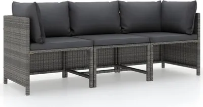 Produktbild von 3-Sitzer-Gartensofa mit Kissen Grau Poly Rattan