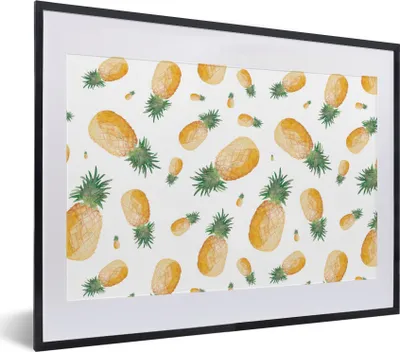 Produktbild von MuchoWow® Gerahmtes Poster Ananas - Obst - Weiß 40x30 cm - Poster mit Schwarzem Bilderrahmen Wandposter Rahmen Foto Bilder - Bilderrahmen - Poster im Rahmen