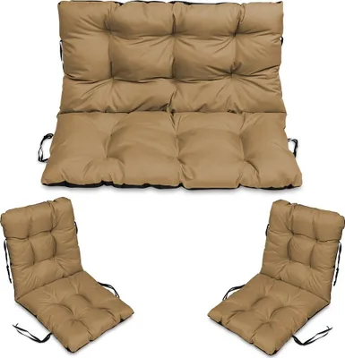 Produktbild von Sitzkissen Bankkissen Bankauflage - 180x50 cm und Rückenlehne 180x60 cm mit 2er 48x96 cm Stuhlkissen Set - Outdoor und Indoor - beige