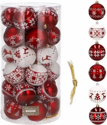 Obrázek produktu pro Vánoční baňky červeno-bílé mix - 5cm, sada 30ks