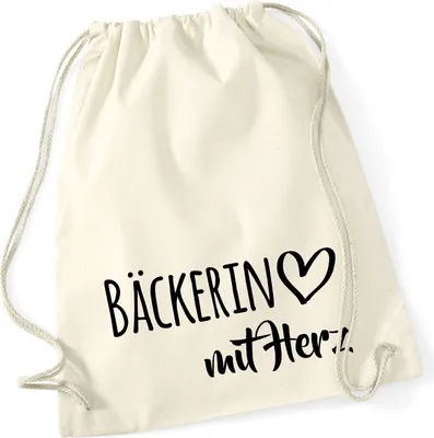 Produktbild von Huuraa Turnbeutel Bäckerin mit Herz 12 Liter Natural Baumwolle Rucksack Geschenkidee