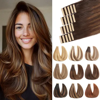Image de Extensions de cheveux à ruban adhésif - 20 pièces - 55 cm - Brun foncé