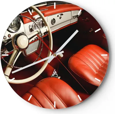 Produktbild von Wanduhr - Rund - Glasuhr - Auto Innenraum Klassisch - 40x40cm - Schleichendes Uhrwerk - Lautlos - zum Aufhängen bereit - Dekoration Modern - Wanddekoration aus Glas - C3AR40x40-0149
