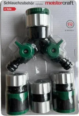 Produktbild von Meistercraft Schlauchzubehör 4-tlg., Gartenschlauch Zubehör, Adapter, Verbinder, 2-Wege-Verteiler