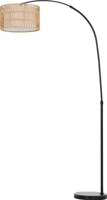 Produktbild von Stehlampe mit Hanfseil-Schirm, höhenverstellbar, Fußschalter, Metall, Schwarz