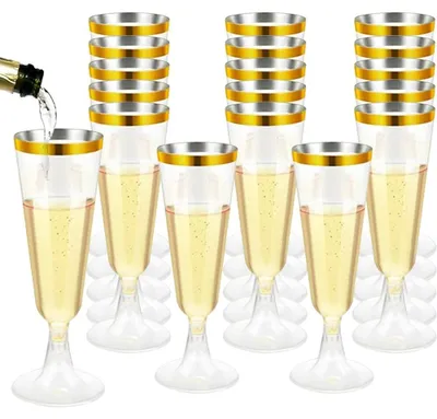 Imagen del producto de Juego de 20 vasos de plástico reutilizables para champán, de 160 ml