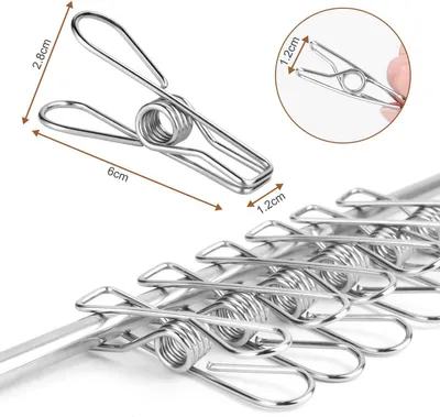 Produktbild von 100 rostfreie Wäscheklammern 6cm Clip Pin Set für Wäscheleine Kleidung Socken Hänger mit Wäscheklammern.