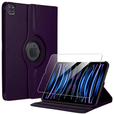 Image de Coque + Verre Trempé pour iPad Pro 11 Pouces (2018/2020/2021/2022) Etui Rotatif 360° - Violet