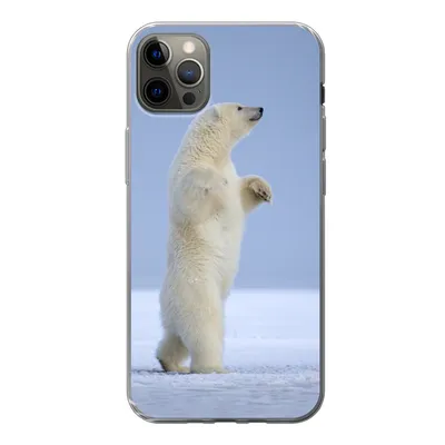 Produktbild von MuchoWow® Handyhülle Schutzhülle Hülle für iPhone 12 Pro Max Eisbär - Lustig - Schnee - Kinder - Jungen - Mädchen - Kind Silikon Softcase Handy Hülle - Hartschale