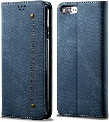 Produktbild von iPhone 8 Plus Hülle, LaimTop Denim Leder Brieftasche Magnetverschluss Flip Bookstyle Schutzhülle mit Standfunktion für iPhone 6 Plus / 6s Plus / 7 Plus / 8 Plus Blau