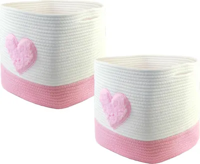 Produktbild von Aufbewahrungskörbe 2er Set, 28x28x28 cm, Baumwolle, rosa Herz, für Kinderzimmer