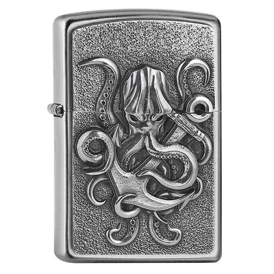 Produktbild von Zippo Feuerzeug Satin Finish Plakette Octopus 2007815 chrom Sturmfeuerzeug Lighter