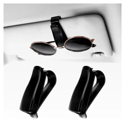 Produktbild von 2 Stück Brillenhalter für das Auto, stabiler Sonnenbrillenhalter für die Sonnenblende mit Schwammpolster für die meisten Brillen (Schwarz)