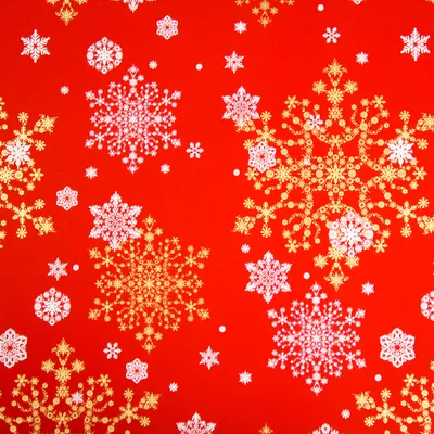 Produktbild von Geschenkpapier Schneeflocken Muster 70cm x 2m Rolle rot / weiß / gold
