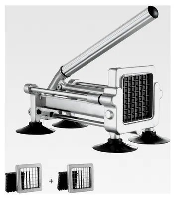 Produktbild von Pommes-Frites-Schneider mit Edelstahlklingen in 1/2 Zoll und 3/8 Zoll, manueller Kartoffelzerkleinerer mit Saugnäpfen und Griff, geeignet für Kartoffeln, Pommes Frites und Gemüse