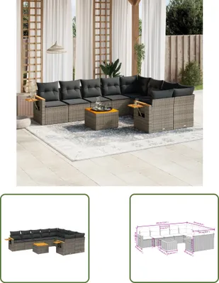 Produktbild von The Living Store 10-tlg. Garten-Sofagarnitur mit Kissen Grau Poly Rattan