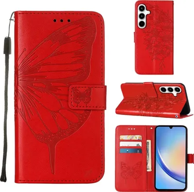 Produktbild von Mobigear Butterfly  Samsung Galaxy A35 Hülle Klapphülle Geldbörse - Rot