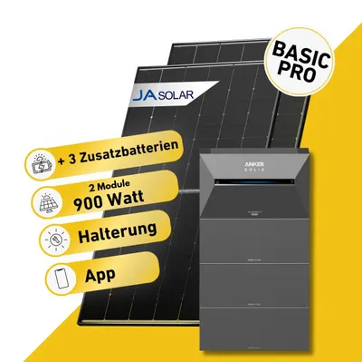 Produktbild von Balkonstrom Balkonkraftwerk 900W mit Speicher | 3xZusatzspeicher | 2xSolarmodul Bifazial | Anker Solix 3 Pro