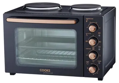 Produktbild von Cooks Professional 34L Mini-Ofen mit 2 Kochplatten – Elektrischer Multifunktions-Tischherd | Schwarz/Kupfer