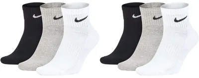 Produktbild von 6 Paar Nike SX7667 Herren Damen Kurze Socke Knöchelhoch Everyday Cushioned Socken - Größe: 42-46 - Farbe: weiß grau schwarz