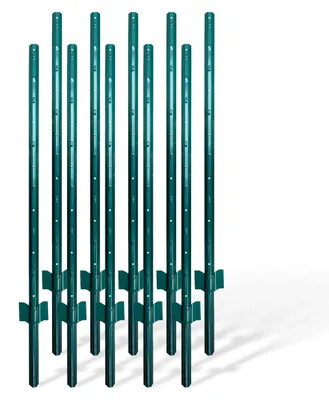 Zaunpfähle 10er-Set, Einschlagpfähle, 90 cm, Grün