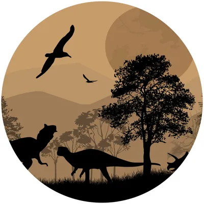 Produktbild von Sticker Kreis für Jungen DINOSAURIER Tiere Bäume Berge Landschaft Aufkleber Kinderzimmer Jugendzimmer 100 cm x 100 cm