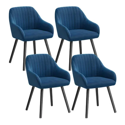Produktbild von WOLTU 4er-Set Esszimmerstuhl, Sessel, Polsterstuhl mit Armlehnen, Holzbeine, Samtbezug, Blau