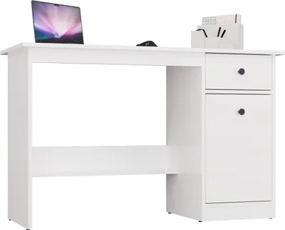 Produktbild von Schreibtisch CHESTER mit Schublade und Tür Weiß matt 120x45x75 cm