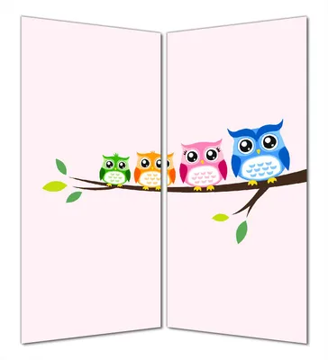 Produktbild von Wallario selbstklebende Duschrückwand 180 x 200 cm mit Motiv Eulenfamilie auf einem Ast  Comic Stil - Wandverkleidung mit Hochglanzlaminat in Glasoptik