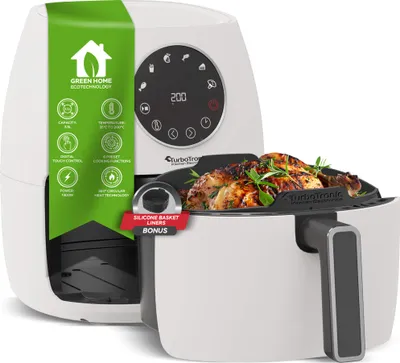 Obrázek produktu pro TurboTronic horkovzdušná fritéza 3,5 l – AF210 – 1300 W, se silikonovou vložkou, 6 programů, digitální airfryer, fritování bez oleje a tuku, teplota 75–200 °C Bílá
