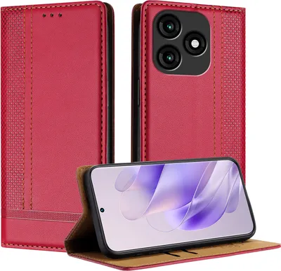 Produktbild von Handyhülle für itel A70 4G Leder Flip Klappbare Schutzhülle mit Standfunktion Rot