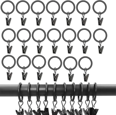 Produktbild von Gordijnringe mit Clips, Metall, 20 Stück, für Gardinenstangen