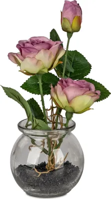 Produktbild von Tischdeko Rosen lila in Glasvase H. 20cm Formano Kunstblumen F25