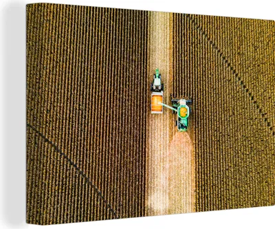 Produktbild von OneMillionCanvasses® - Leinwandbilder - 150x100 cm, Traktor - Feld - Land - Bauernhof - Ernte, Wandbilder Kunstdruck Wanddekoration - Foto auf Leinwand - Gemälde auf Holzrahmen