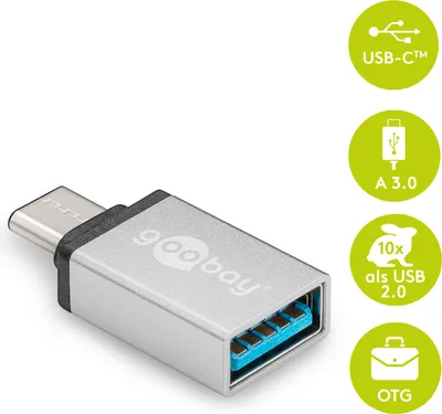 Produktbild von Goobay USB-C auf USB-A Super Speed Adapter für den Anschluss von Ladekabeln 3.0. silber