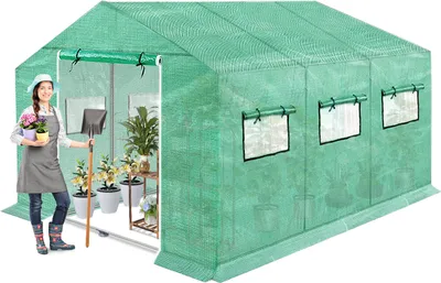 Image de UISEBRT Serre en film plastique 9㎡ Serre 4.5x2x2m Maison de tomates Serre en film plastique Porte avec 6 fenêtres Vert