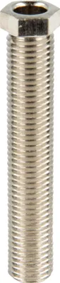 A close-up studio shot of a metal threaded pipe fitting.