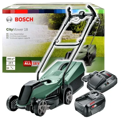 Produktbild von Bosch CityMower 18, 300 m², 32 cm, 3 cm, 6 cm, 31 l, Akku