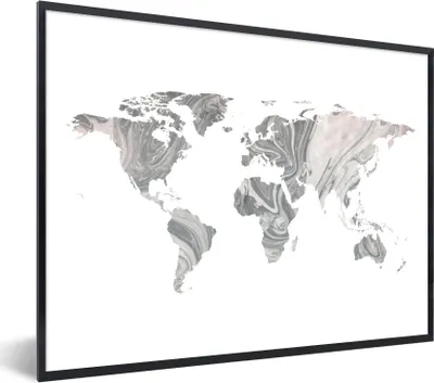 Produktbild von MuchoWow® Gerahmtes Poster Weltkarte - Farbe - Grau 80x60 cm - Poster mit Schwarzem Bilderrahmen Wandposter Rahmen Foto Bilder - Schwarzem - Mit Gestell