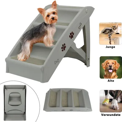 Obrázok produktu pre XINZI Schody pre psov pre malé plemená, 4 schodíky, schody pre domáce zvieratá do max. 75 kg, rampy pre psov, skladacie schody na posteľ a gauč, do auta, schody pre zvieratá, hnedé
